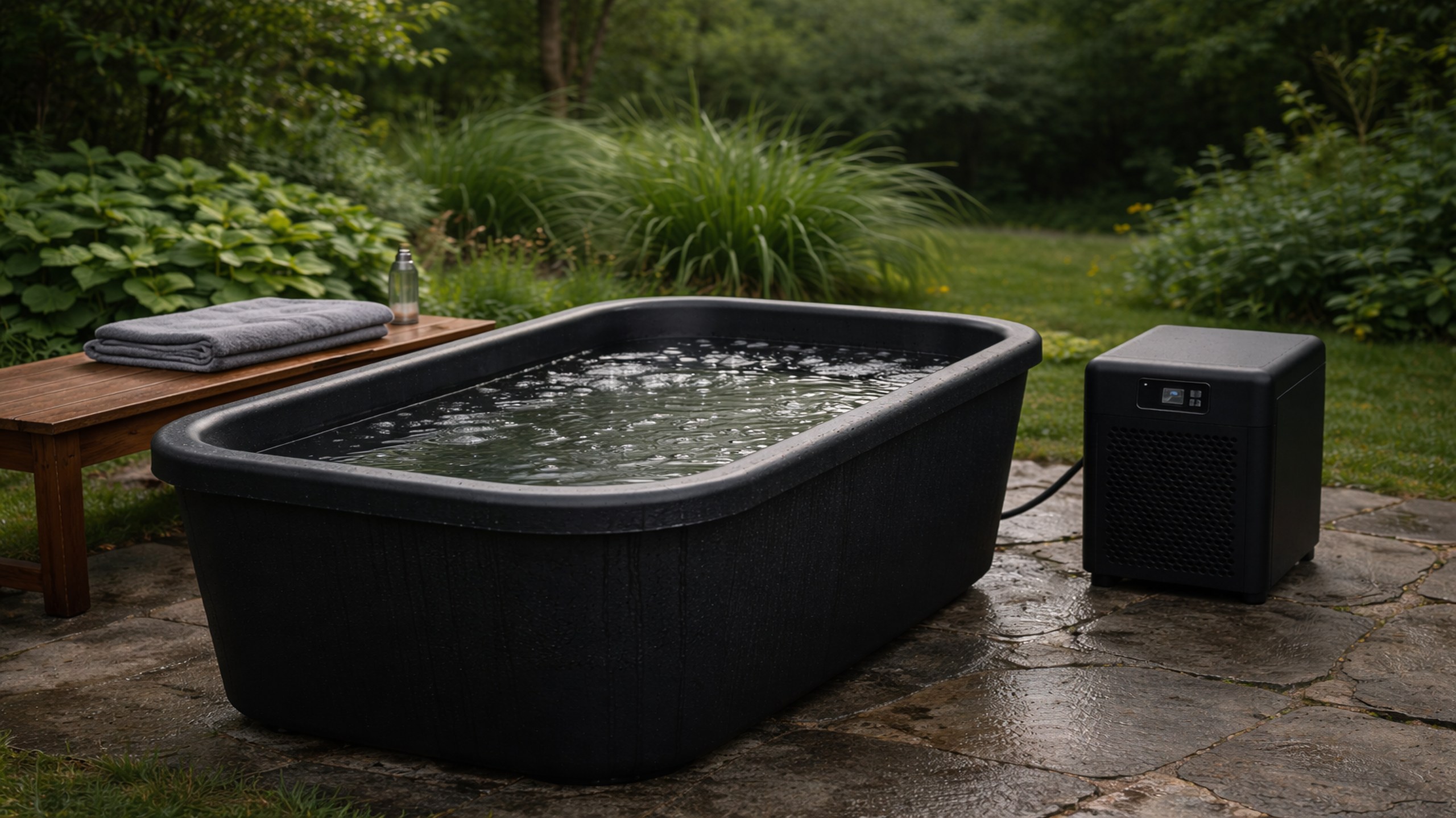 Premium cold plunge tub with chiller unit used for recovery by BJJ athletes over 40